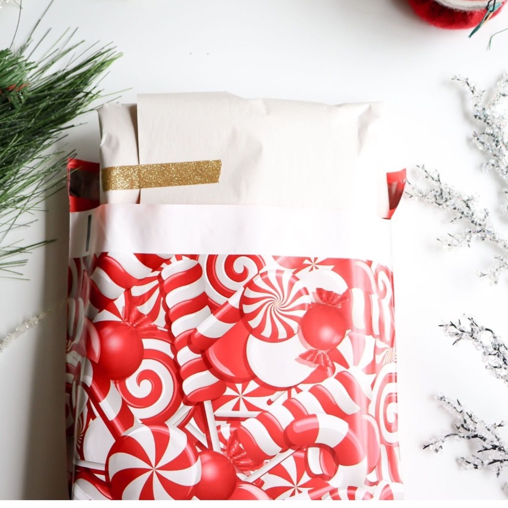 25 10X13 Poly Mailers Candy Cane, Envelopes - Picture 5 of 7